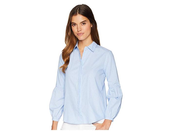 Bb Dakota 5 O'clock Somewhere Striped Blouse (powder Blue) Women's Blouse