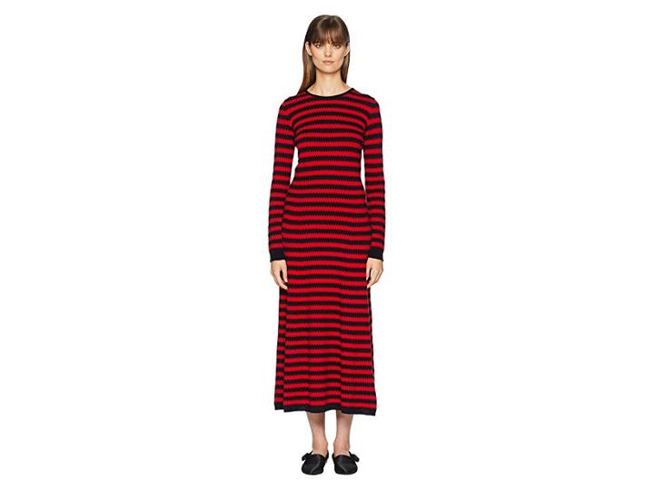 Sonia Rykiel Cashmere Ziggy Stripe Long Sleeve Dress (red/blue) Women's Dress