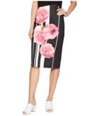 Eci Floral Midi Pencil Scuba Skirt (black/pink) Women's Skirt