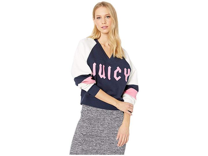 Juicy Couture Color Block Fleece V-neck Pullover (regal) Women's Clothing