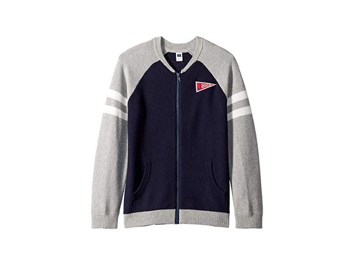 Janie And Jack Raglan Zip Cardigan (toddler/little Kids/big Kids) (gray/navy Pennant) Boy's Sweater