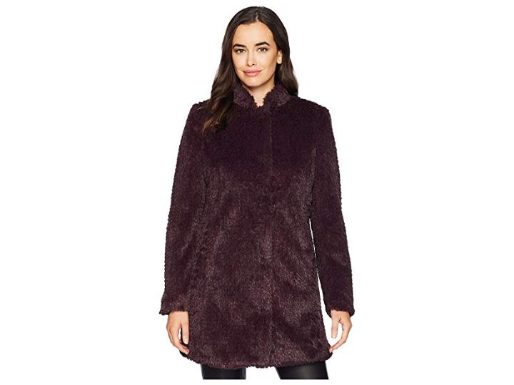 Kenneth Cole New York Stand Collar Faux Fur Woobie (rum Raisin) Women's Coat