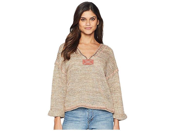 Moon River 3/4 Knit Top (oatmeal) Women's Clothing