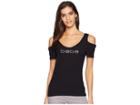 Bebe Short Sleeve Thick Crystal Rib Logo (black) Women's Clothing