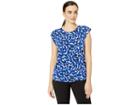 Tahari By Asl Matte Jersey Printed Cap Sleeve Top (cobalt/ivory) Women's Clothing