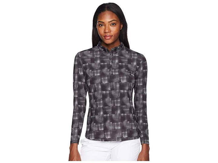 Jamie Sadock Hologram Print Sunsense(r) 1/4 Zip Long Sleeve Top With 50 Uvp (jet Black) Women's Clothing