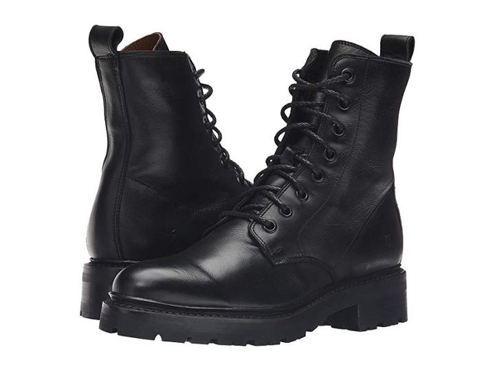 Frye Julie Lace-up Combat (black Soft Full Grain) Women's Boots