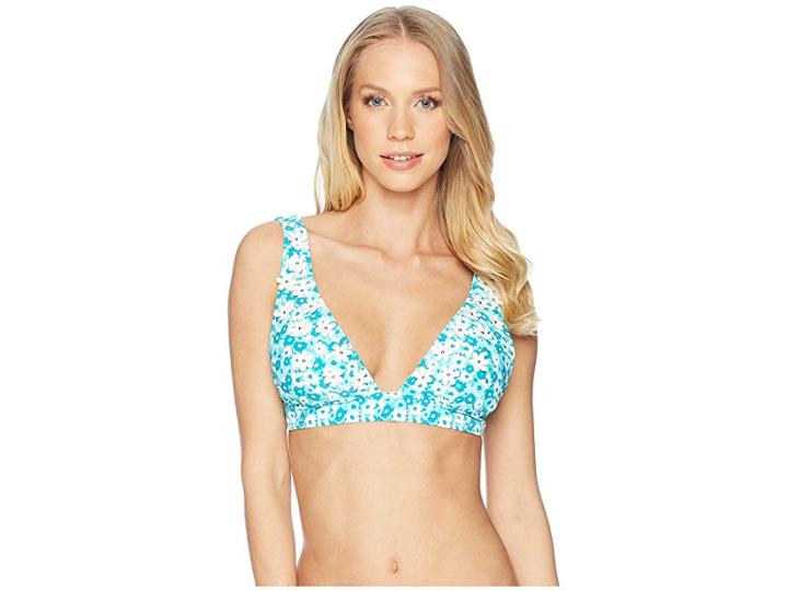 Michael Michael Kors Carnations Over The Shoulder Bikini Top W/ 3d Flower Removable Soft Cups (aqua) Women's Swimwear