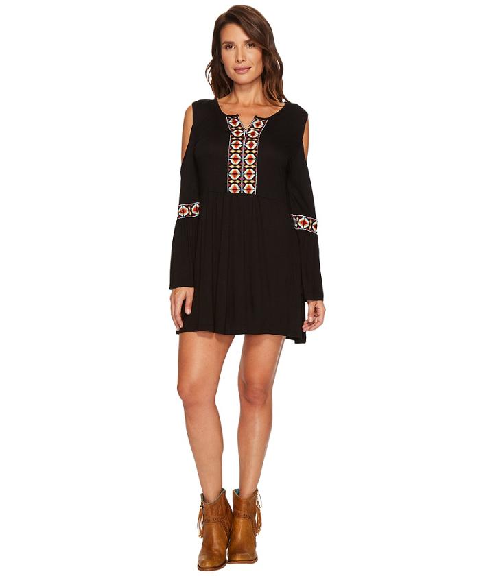 Scully Clia Cold Shoulder Embroidered Dress (black) Women's Dress