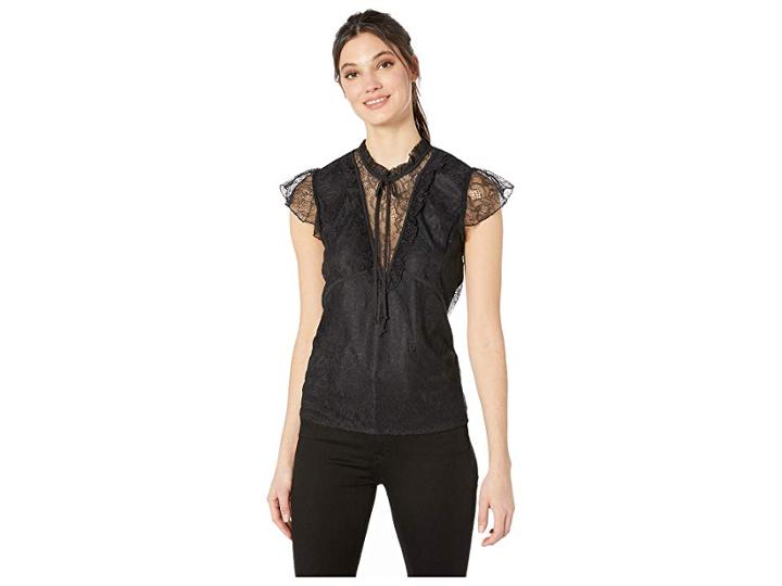 Bcbgeneration Ruffle Sleeve Lace Knit Top (black) Women's Clothing