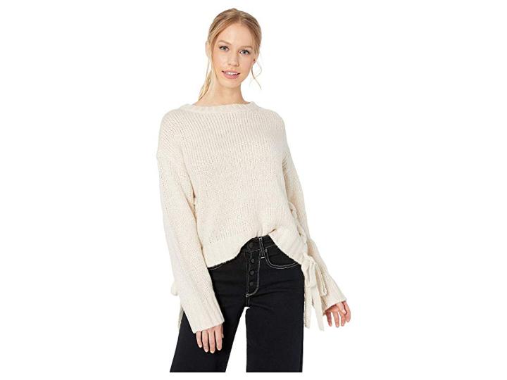 Bb Dakota All Tied Up Lace-up Sweater (oatmeal) Women's Sweater