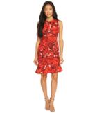 Taylor Floral Printed Crepe Scuba With Flounce Bottom (crimson Red) Women's Dress