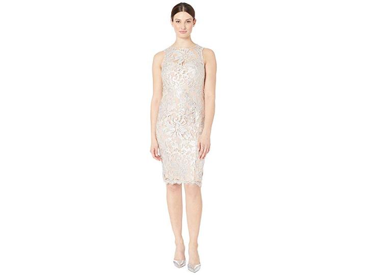 Marina Sleeveless Sequin Embroidered Lace Sheath (blush) Women's Clothing