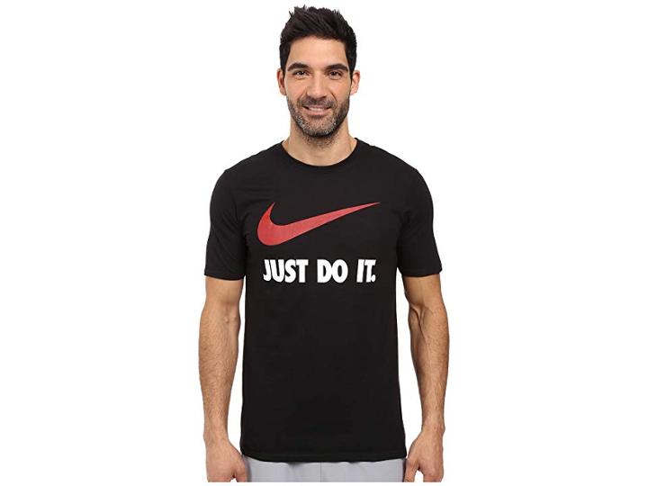 Nike Just Do Ittm Swooshtm Tee (black/varsity Red) Men's Clothing