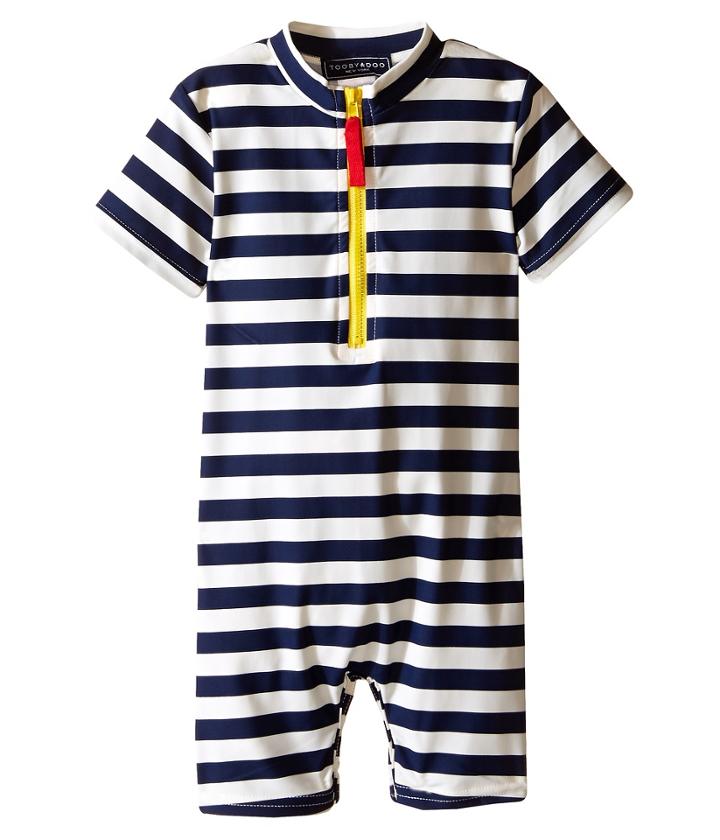 Toobydoo Yellow Zip Short Sleeve Sunsuit (infant/toddler) (navy/white) Boy's Swimsuits One Piece