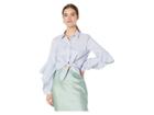 Bcbgmaxazria Button Down Long Sleeve Woven Top (blue Combo) Women's Blouse