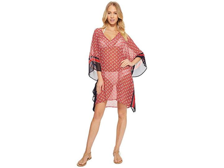 Michael Michael Kors Rope Geo V-neck Cover-up Tunic (true Red) Women's Swimwear