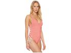 Polo Ralph Lauren Resort Stripes Lace Side Mio (coral) Women's Swimsuits One Piece