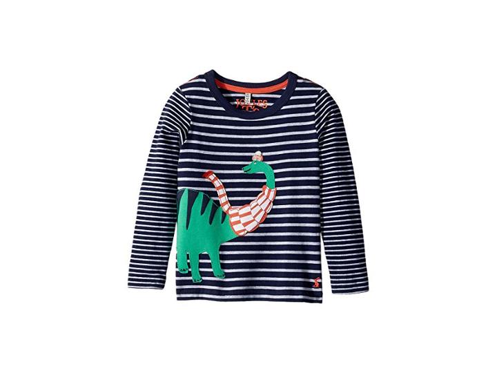 Joules Kids Applique Long Sleeve Tee (toddler/little Kids) (dino Stripe) Boy's T Shirt