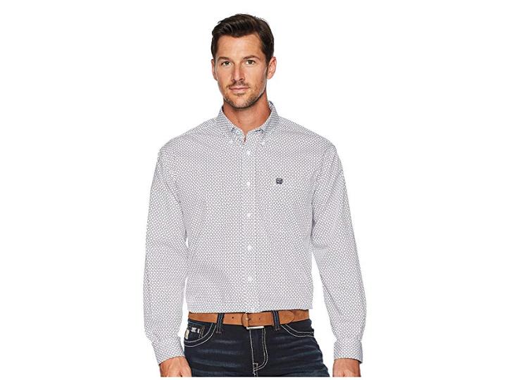 Cinch Long Sleeve Plain Weave Print (white 4) Men's Long Sleeve Button Up