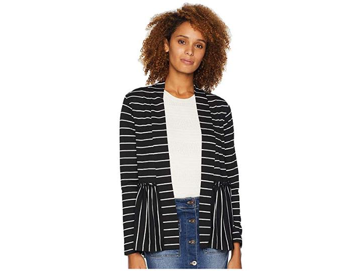 Bobeau Stripe Peplum Cardigan (black) Women's Sweater