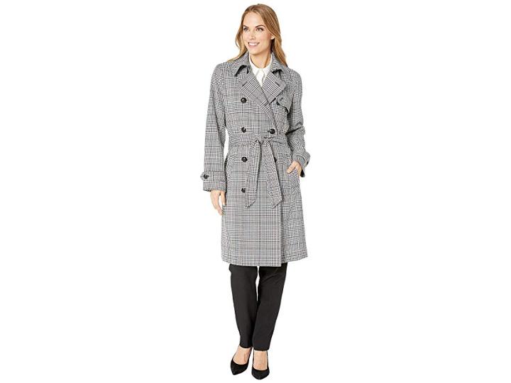 Lauren Ralph Lauren Glen Plaid Trench Coat (black/cream Multi) Women's Coat