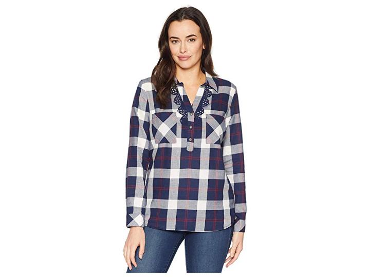 Tribal Long Sleeve Shirt With Lace Applique (dark Marine) Women's Long Sleeve Pullover