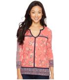 Lucky Brand Floral Border Top (red Multi) Women's Clothing