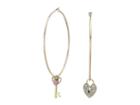Betsey Johnson Rose Gold Hoop Earrings With Lock And Key Charm (pink) Earring