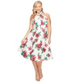 Unique Vintage Plus Size Halter Flora Swing Dress (cream/hibiscus) Women's Dress