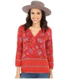 Lucky Brand Watercolor Floral Top (red Multi) Women's Blouse
