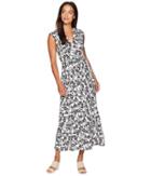 Anne Klein Midi Fit Flare Dress (oyster Shell/black Combo) Women's Dress