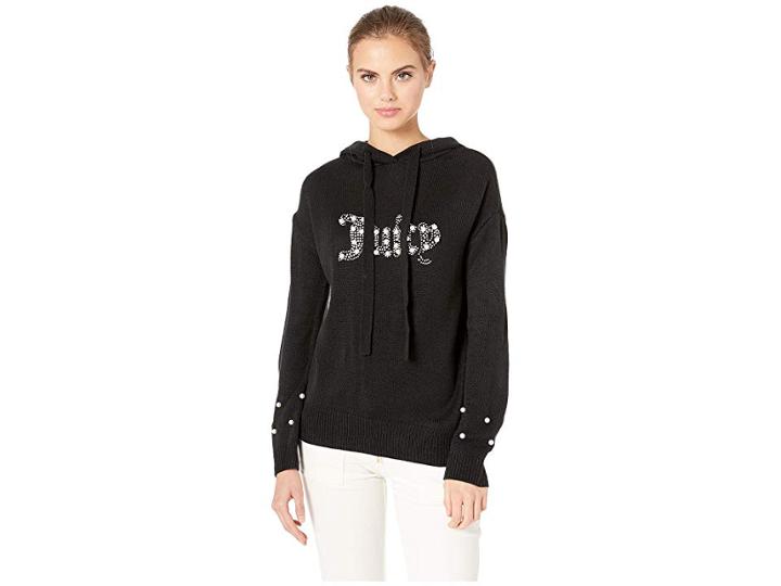 Juicy Couture Pearl Trimmed Hoodie (pitch Black) Women's Clothing