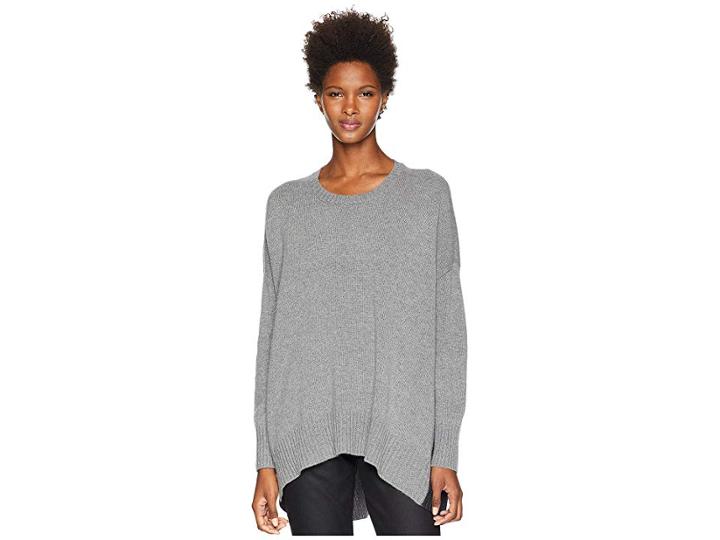 Eileen Fisher Lofty Recycled Cashmere Crew Neck Oversized Top (ash/charcoal) Women's Clothing