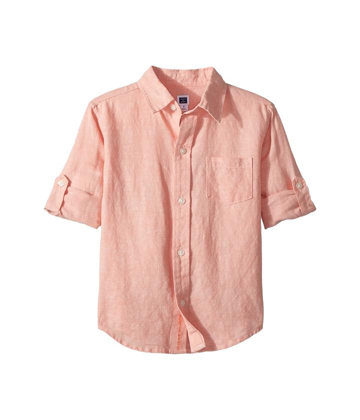 Janie And Jack Roll Sleeve Button-up Shirt (toddler/little Kids/big Kids) (peach Pink) Boy's Long Sleeve Button Up