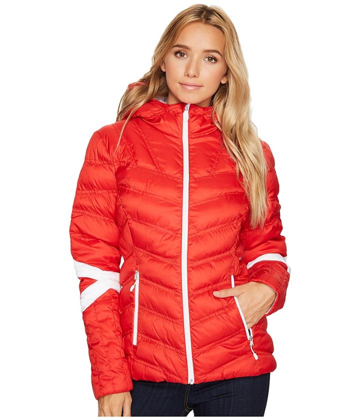 Spyder Vintage Hoodie Synthetic Down Jacket (red/white) Women's Coat