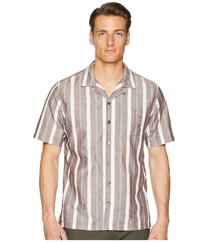 Todd Snyder Short Sleeve Wide Stripe Shirt (brown) Men's Short Sleeve Button Up