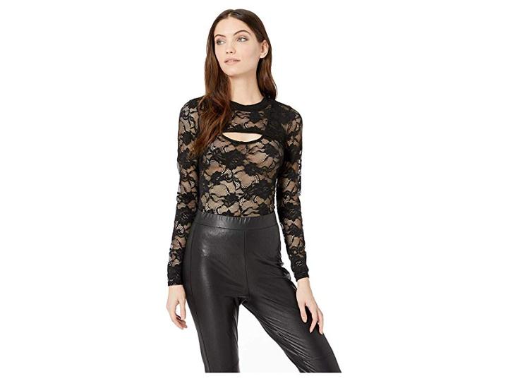 Bebe Long Sleeve Lace Top (jet Black) Women's Blouse