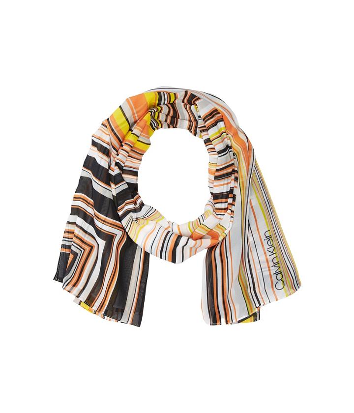 Calvin Klein Geo Stripe Poly Chiffon (yellow Haze) Scarves