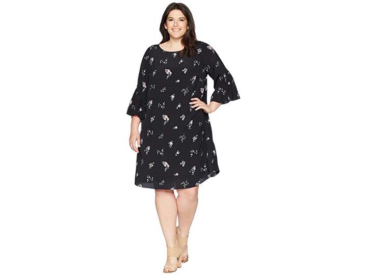 Vince Camuto Specialty Size Plus Size Drop Shoulder Ruffle Sleeve Floral Ditsy Dress (rich Black) Women's Dress
