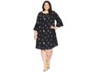 Vince Camuto Specialty Size Plus Size Drop Shoulder Ruffle Sleeve Floral Ditsy Dress (rich Black) Women's Dress