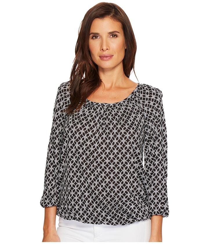 Michael Michael Kors Rope Geo Scoop Neck Top (black/white) Women's Long Sleeve Pullover
