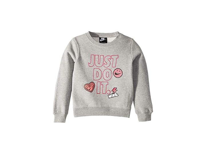 Nike Kids Sportswear Doodle Crew (little Kids) (dark Grey Heather) Girl's Clothing
