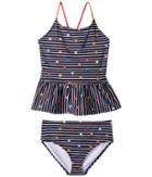 Joules Kids Two-piece Printed Swimsuit (toddler/little Kids/big Kids) (navy Stripe Fun Spot) Girl's Swimsuits One Piece