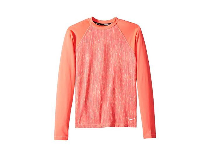 Nike Kids Rush Heather Long Sleeve Hydroguard (big Kids) (hot Punch) Girl's Swimwear