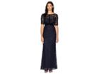 Adrianna Papell Elbow Sleeve Lace Gown With Crisscross Bodice Detail (midnight) Women's Dress