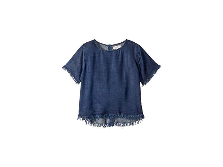 Dl1961 Kids Dark Wash T-shirt W/ Button Down Back (little Kids/big Kids) (dark Rinse W/ Step Hem) Girl's T Shirt