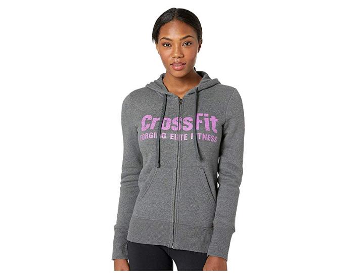 Reebok Crossfit(r) Full Zip Hoodie (dark Grey Heather) Women's Sweatshirt