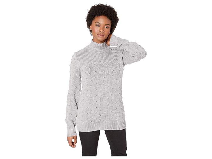 Calvin Klein Mock Neck Popcorn Sweater (heather Granite) Women's Sweater