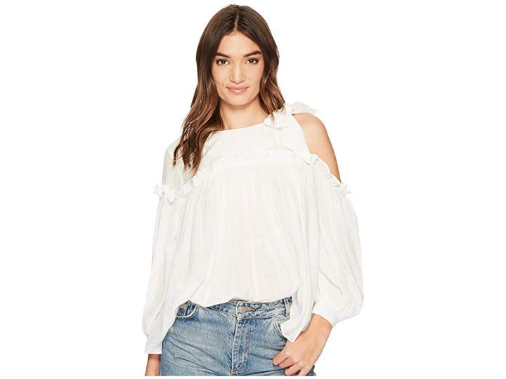 J.o.a. 3/4 Sleeve Single Side Cold Shoulder Top (off-white) Women's Clothing
